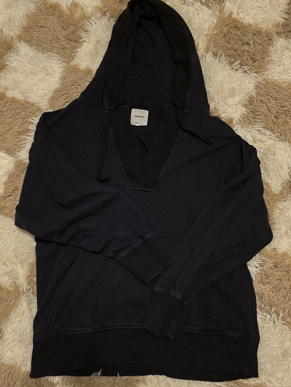 Aerie Black Hooded V-Neck Sweater Hoodie